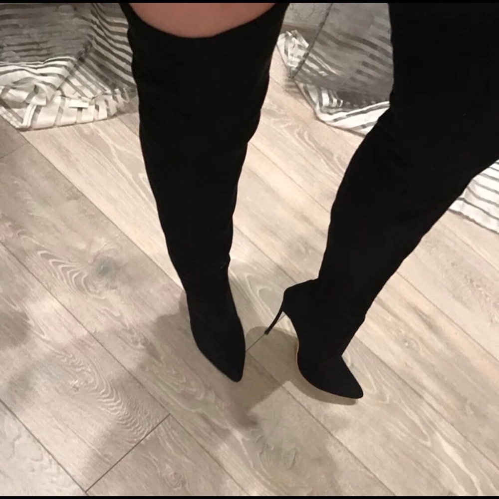 Thigh high heels black 9 brown 9.5